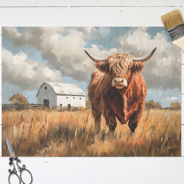 Papier Mousseline Highland Cow White Barne Rustique Découpage (Créateur téléchargé)