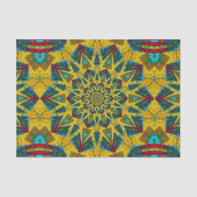 Papier Mousseline Hippie bohème bleu jaune Floral ethnique Tribal (Recto)
