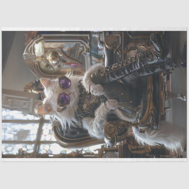 Papier Mousseline Hippie Découpage Stylisé Blanc Furie Chat Bottes H (Recto)