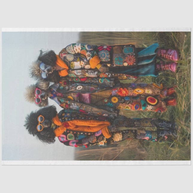 Papier Mousseline Hippie Hipster Standard Pooders Soeurs Découpage (Recto)