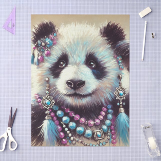 Papier Mousseline Hippie Panda Bear Chalk-Pastel Decoupage (Artisanat)