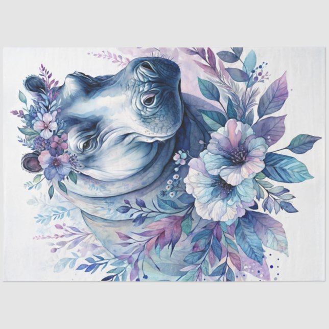 Papier Mousseline Hippo Aquarelle Art Floral (Recto)