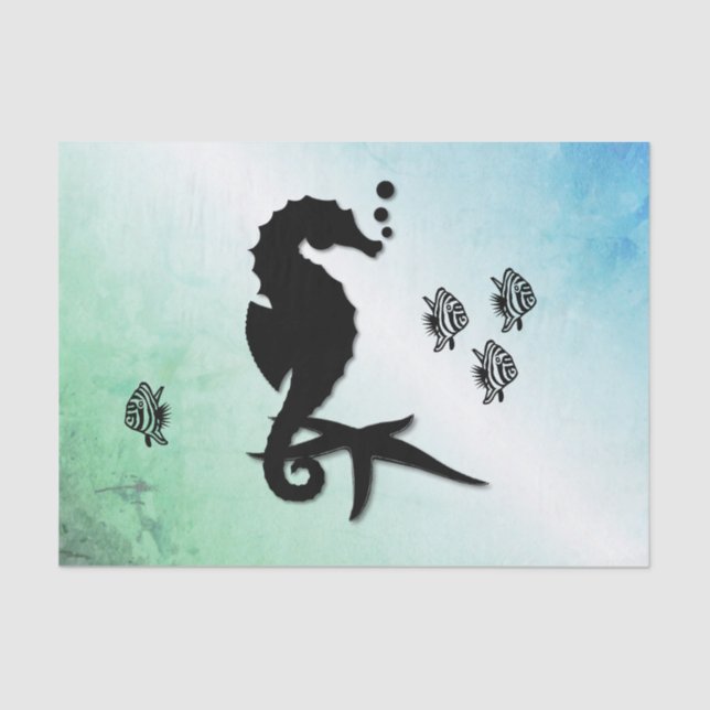 Papier Mousseline Hippocampe dans le vert (Recto)