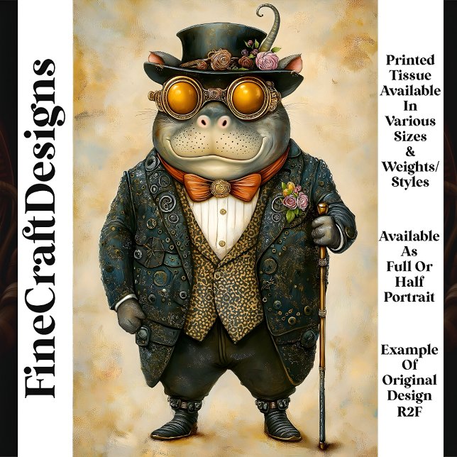 Papier Mousseline Hippopotame Anthropomorphe Steampunk R2F Découpage (Créateur téléchargé)