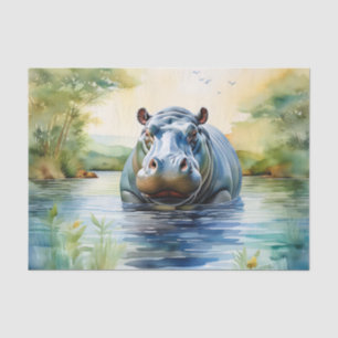 Papier Mousseline Hippopotame d'aquarelle animale