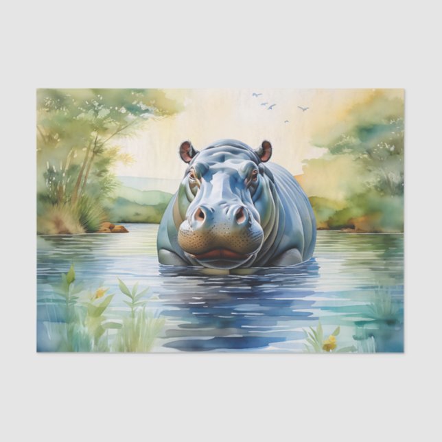 Papier Mousseline Hippopotame d'aquarelle animale (Recto)