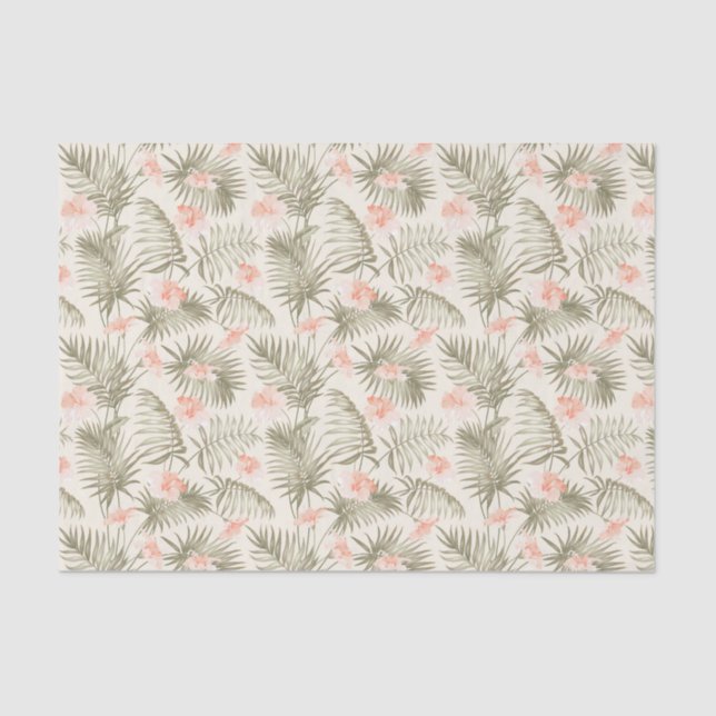 Papier Mousseline Hisbiscus Tropical Palm Tree Motif (Recto)