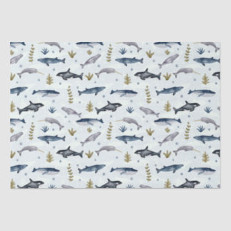 Papier Mousseline Histoire moderne de la baleine d'aquarelle