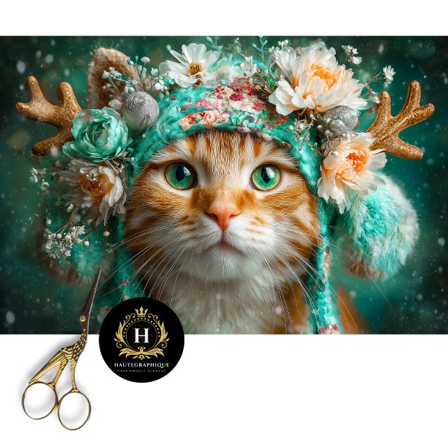 Papier Mousseline Hiver Antler Chat Floral Decoupage papier d'artisa (Créateur téléchargé)