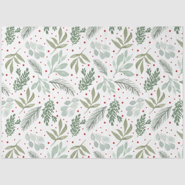 Papier Mousseline Hiver Aquarelle Pine Berry Vacances Garland Vert (Recto)