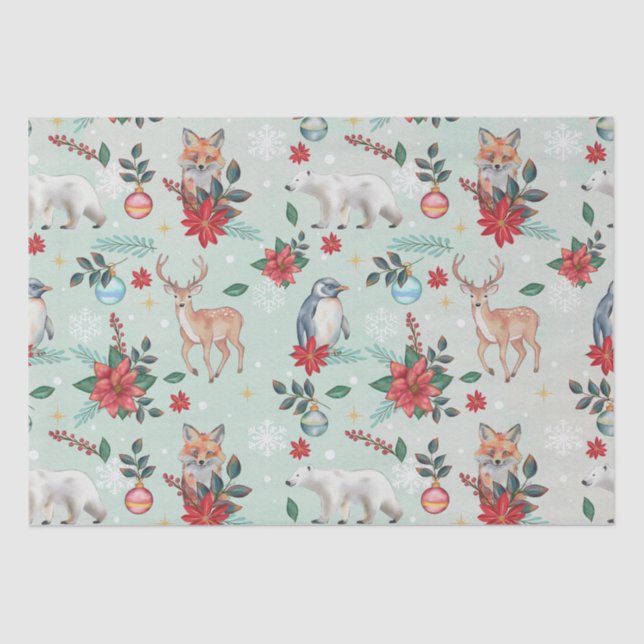 Papier Mousseline Hiver Florest Animaux Motif de Noël (Recto)