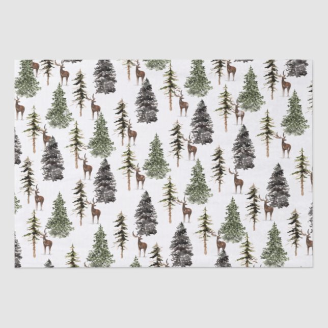 Papier Mousseline Hiver Forêt Boisée Épinette Neige Arbre Et Étiquet (Recto)