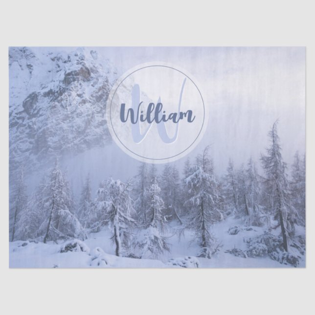 Papier Mousseline Hiver merveilleux brouillard épinette forêt neige  (Recto)