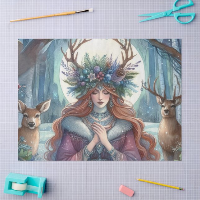 Papier Mousseline Hiver Solstice Goddess Forest Papier à thème tissu (Artisanat)