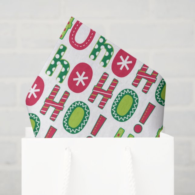 Papier Mousseline Ho Ho Ho Christmas Fun Modern Rouge Vert Motif (Sac cadeau)