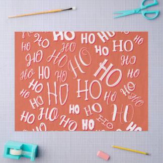Papier Mousseline HO HO HO motif de texte de Noël blanc rouge 