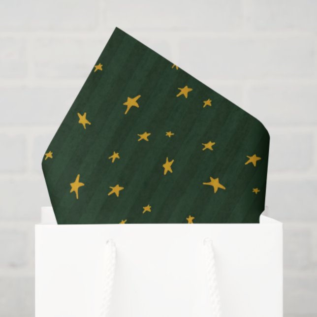 Papier Mousseline Holiday Green Yellow Star Stripe Christmas (Sac cadeau)