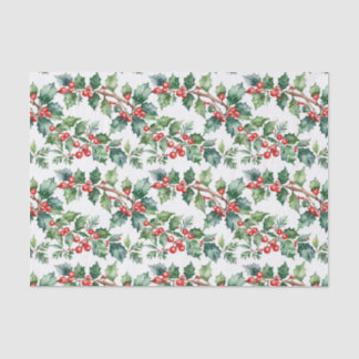 Papier Mousseline Holiday Holly with Greenery in Watercolor