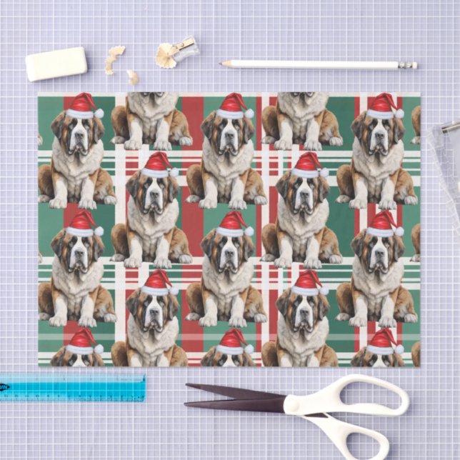Papier Mousseline Holiday Santa Saint Bernard Dog Plaid Christmas (Artisanat)