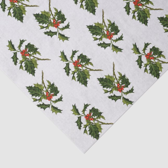 Papier Mousseline Holly avec des baies rouges sur Arrière - plan ivo (Détail)