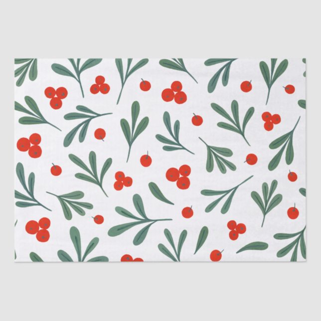 Papier Mousseline Holly Berries Plante hiver Motif sans couture (Recto)
