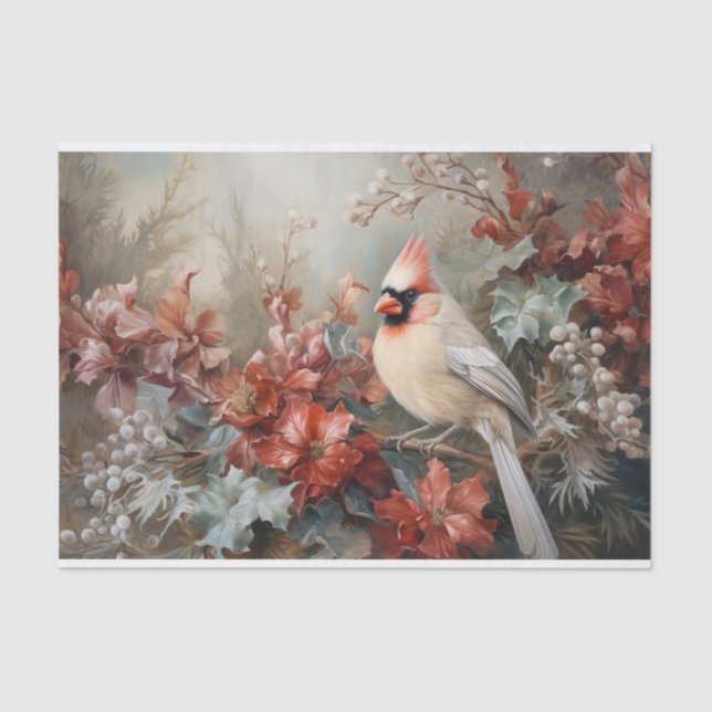 Papier Mousseline Holly Berry Cardinal de Noël en Hiver Découpage (Recto)