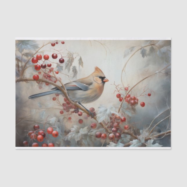 Papier Mousseline Holly Berry Cardinal de Noël en Hiver Découpage (Recto)