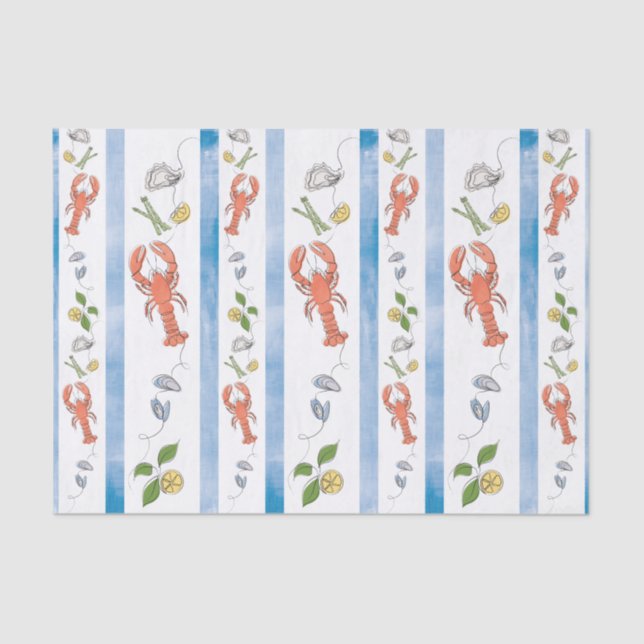 Papier Mousseline Homard Nautique Fruits de mer Citron Citrus Aquare (Recto)