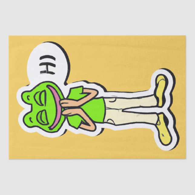 Papier Mousseline Homme avec tête de grenouille souriante sur Jaune  (Recto)