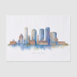Papier Mousseline Horizon de la ville de Boston à l'aquarelle Mode
