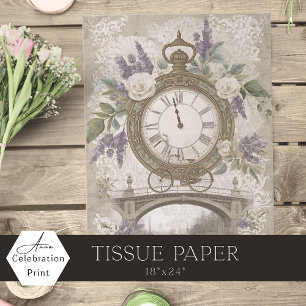 Papier Mousseline Horloge Antique Lavande Française & Dentelle Vinta