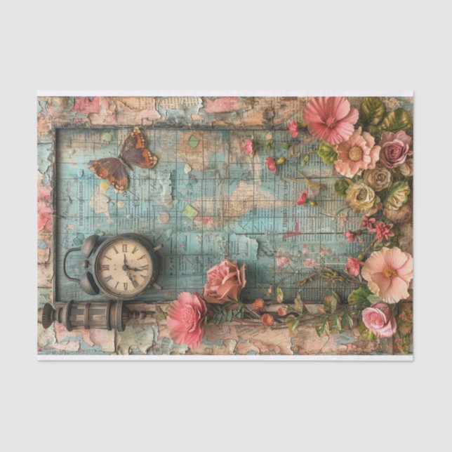 Papier Mousseline Horloge et papillon Média mixte (Recto)