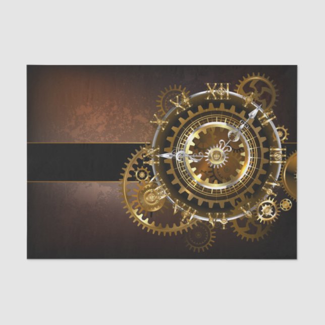 Papier Mousseline Horloge Steampunk avec des engrenages anciens (Recto)