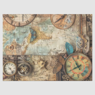 Papier Mousseline Horloge Steampunk Ephemera Carte Engrenages Découp