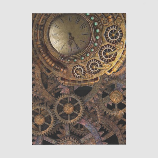 Papier Mousseline Horloge Steampunk Gears Decoupage (Recto)