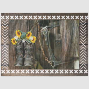 Papier Mousseline Horse Cowboy Boots Sunflowers Rustic Barque