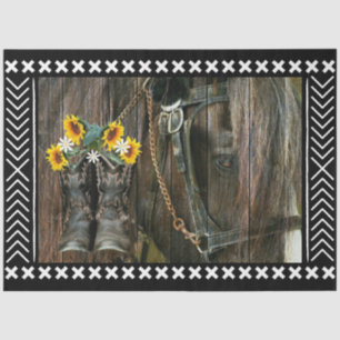 Papier Mousseline Horse Cowboy Boots Sunflowers Rustic Barque