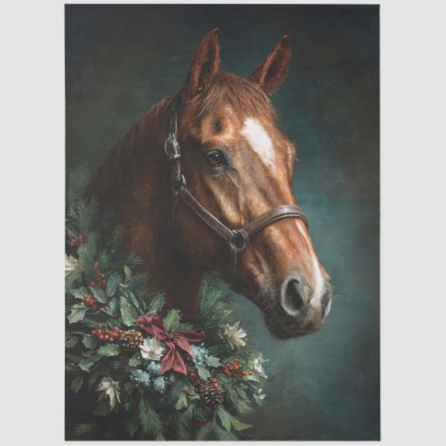 Papier Mousseline Horse with Holiday Wreath and Red Ribbon (Recto)