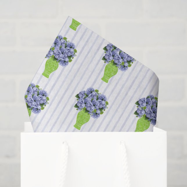 Papier Mousseline Hortensia bleu douche mariage monogramme côtier  (Sac cadeau)