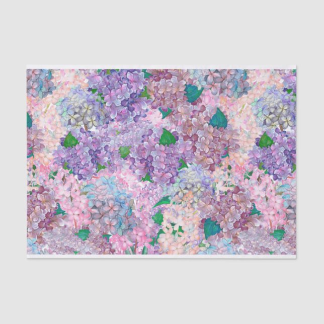 Papier Mousseline Hortensia et lilas pourpres bleus (Recto)