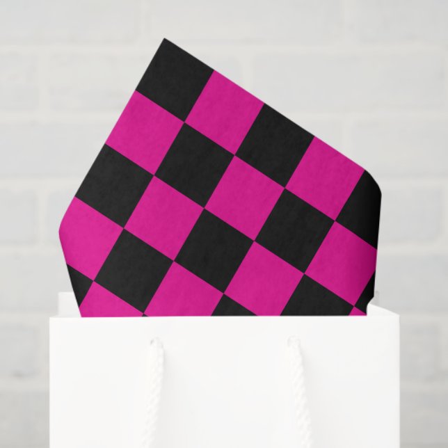 Papier Mousseline Hot Pink and Black  Checkered Print  (Sac cadeau)