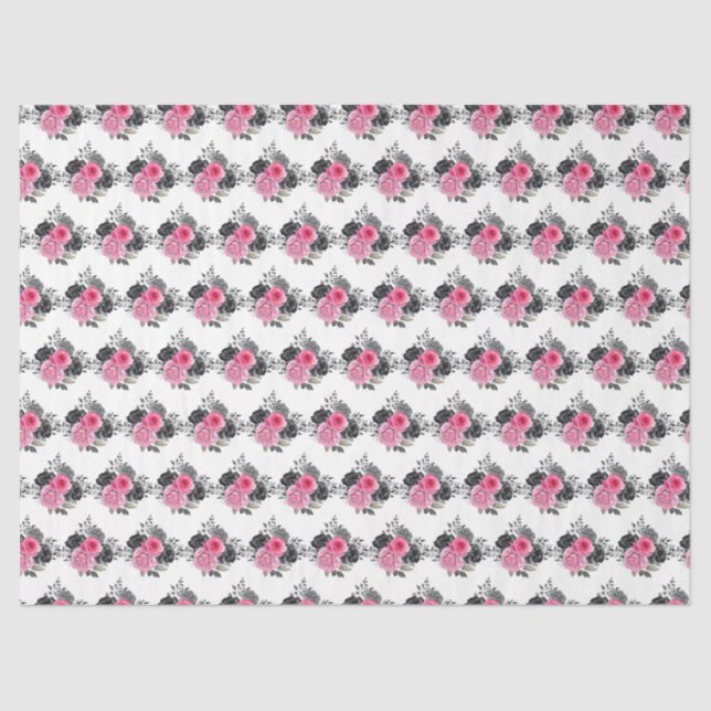 Papier Mousseline Hot Pink and Silver Elegant Flowers (Recto)