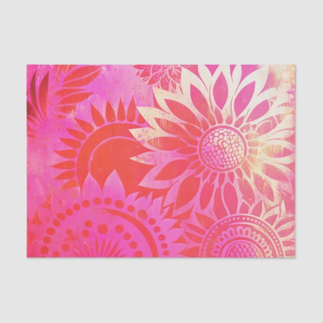 Papier Mousseline HOT PINK beau papier découpage floral (Recto)