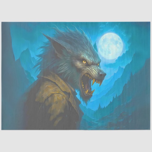 Papier Mousseline Howling Werewolf sous Pleine lune Halloween gothiq (Recto)