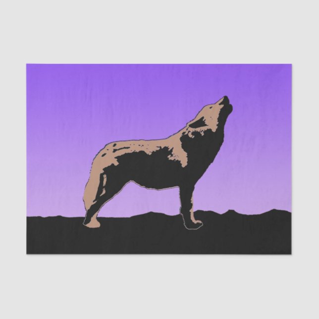 Papier Mousseline Howling Wolf at Sunset - Art faunique original (Recto)