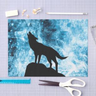 Papier Mousseline Howling Wolf Hiver neige bleue fumée Abstraite
