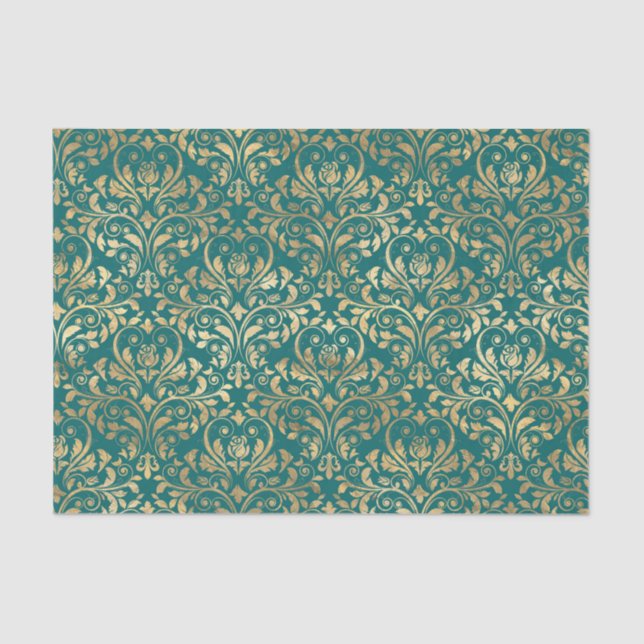 Papier Mousseline Huile Turquoise et or (Recto)