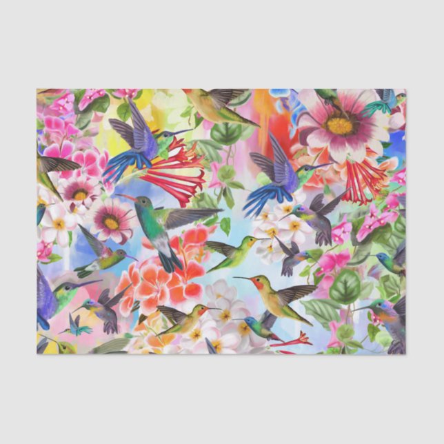 Papier Mousseline Hummingbirds et fleurs (Recto)