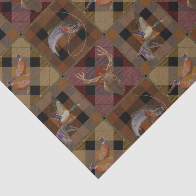 Papier Mousseline Hunt Club Plaid With Wildlife Game (Détail)