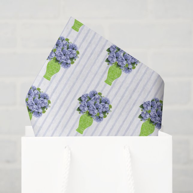 Papier Mousseline Hydrangea Bleue Vase Vert Floral Coastal (Sac cadeau)